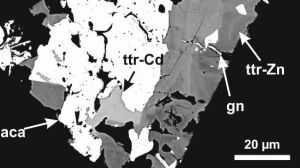 BSE-Bild des neues Minerals Argentotetraedrite-(Cd) (attr-Cd)